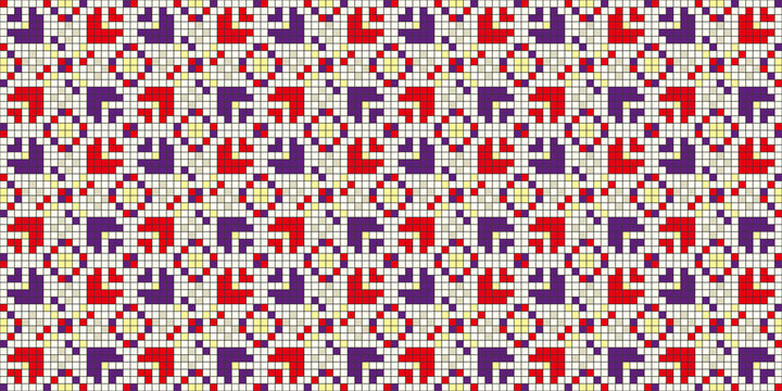 Pixel art. Organic motif, botanical motif background. Seamless pattern.Vector.ピクセルアートのスタイリッシュな有機的パターン