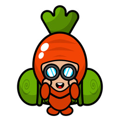 cartoon vector cute carrot mascot character carrying a camping bag and binoculars