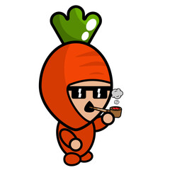 cartoon vector cute carrot mascot character smoking and wearing glasses