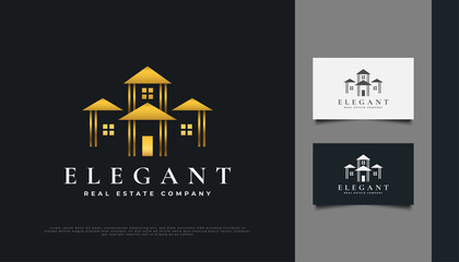 Luxury Gold House Logo Design for Real Estate Industry Identity. Construction, Architecture or Building Logo Design