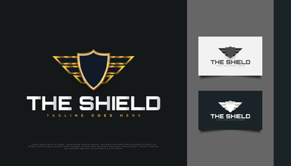 Blue and Gold Shield Logo Design, Suitable for Security or Protection Industry