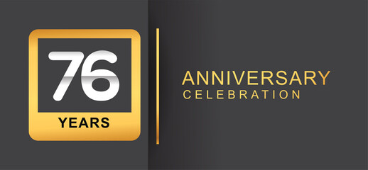Obraz premium 76th years anniversary logo framed with golden square isolated on black background simple and modern design for anniversary celebration.