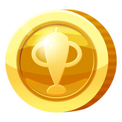 Gold Medal Coin Goblet symbol. Golden token for games, user interface asset element. Vector illustration