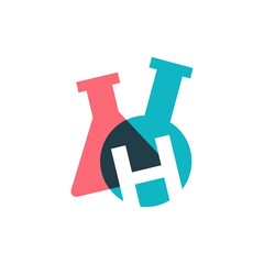 h letter lab laboratory glassware beaker logo vector icon illustration