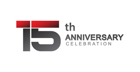 15th anniversary logo red and black design simple isolated on white background for anniversary celebration.