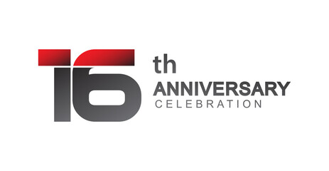 16th anniversary logo red and black design simple isolated on white background for anniversary celebration.