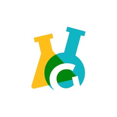 g letter lab laboratory glassware beaker logo vector icon illustration