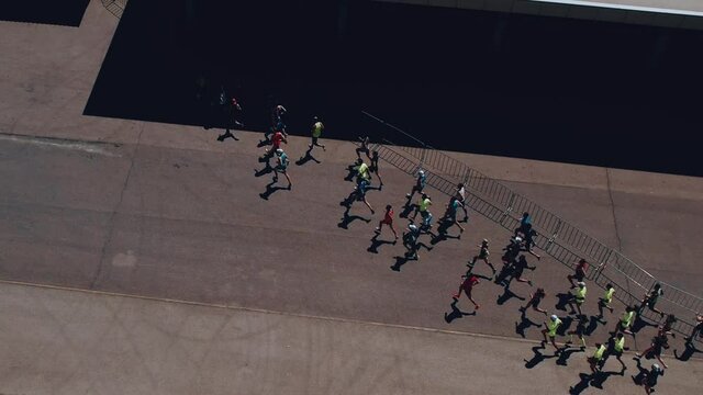 Aerial photography of running people at the marathon