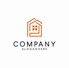 Minimalist Line art House Logo Design Vector Illustration. construction building Home Real estate isolate concept contour outline