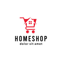 Fototapeta premium Trolley Cart with house logo design Vector Illustration. Home store shop cart logo concept design symbol template. Real estate and housing market Store icon