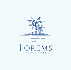 Obraz premium Dates palm tree logo line art design minimalist Vector Design Illustration. Coconut tree Island beach mono line design inspiration Template with a retro vintage logo stripe style symbol 