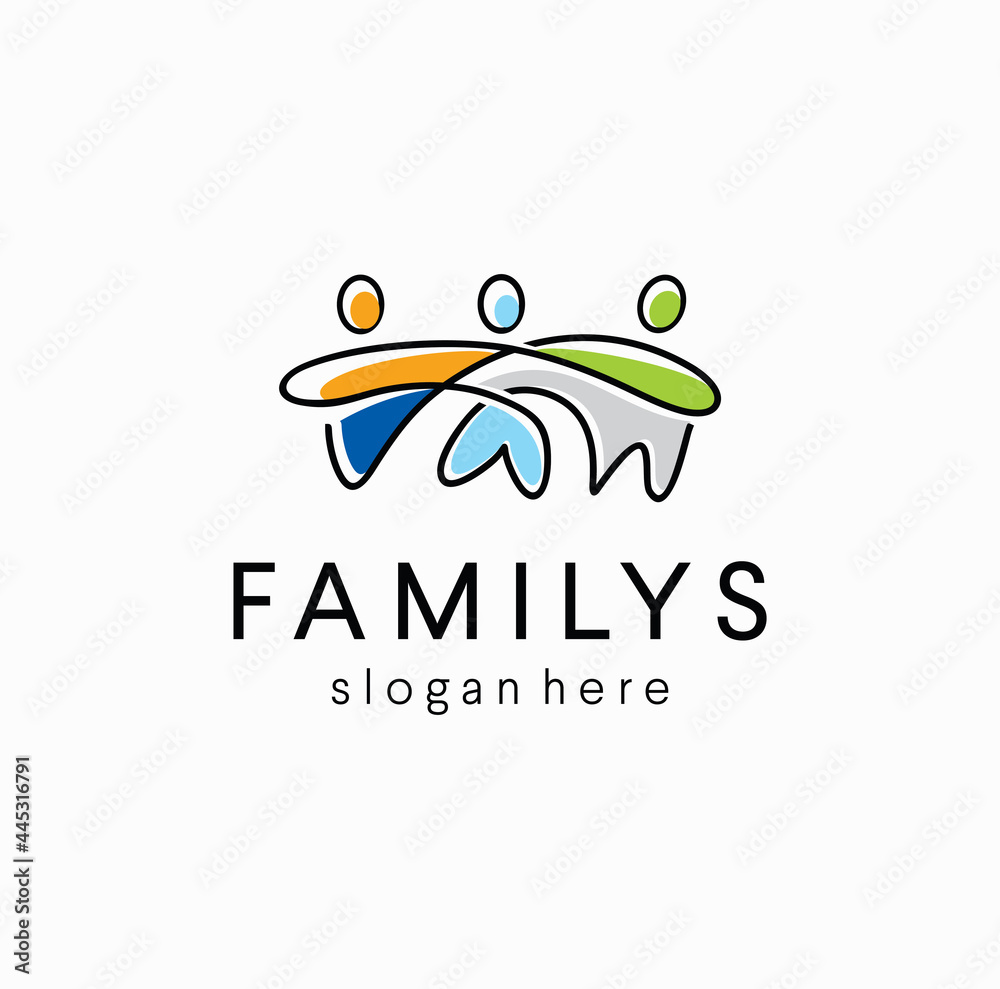 Wall mural Community people group logo Design social icon template Vector Illustration.  teamwork connection design concept family