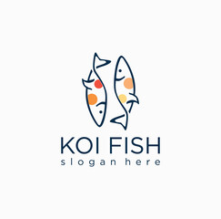Japanese Minimalist koi fish logo line art monoline outline concept design vector template illustration. aquarium, business symbol