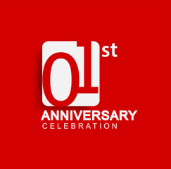 1st years anniversary logo with white square isolated on red background simple and modern design for anniversary celebration.