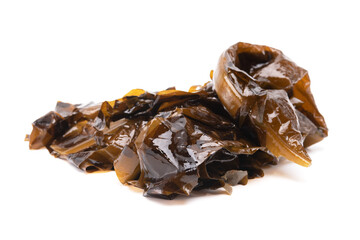 Fresh brown seaweed wakame isolated on  white background. Japanese healthy food