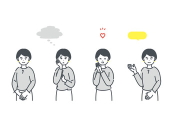 カジュアルなビジネスパーソンの色々な表情のイラスト素材