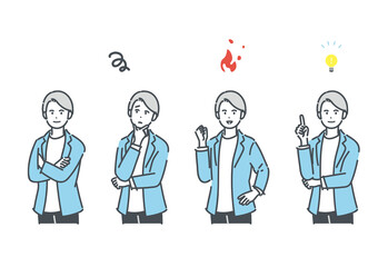 カジュアルなビジネスパーソンの色々な表情のイラスト素材