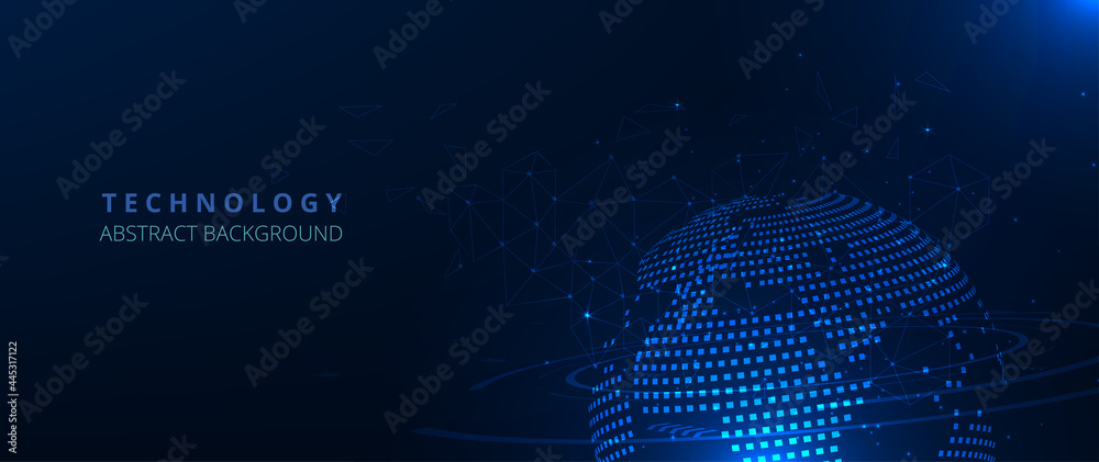 Poster global network technology background.world image on dark blue background.communication technology fo