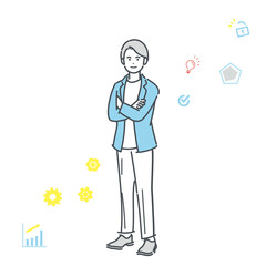 腕を組むビジネスパーソンの全身イラスト素材