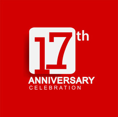 17th years anniversary logo with white square isolated on red background simple and modern design for anniversary celebration.