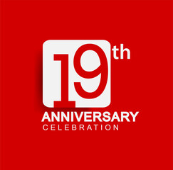 19th years anniversary logo with white square isolated on red background simple and modern design for anniversary celebration.