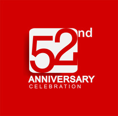 52nd years anniversary logo with white square isolated on red background simple and modern design for anniversary celebration.