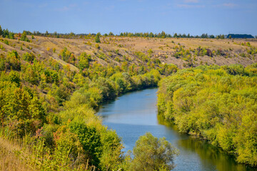 Fototapeta na wymiar High banks of the Don river in autumn