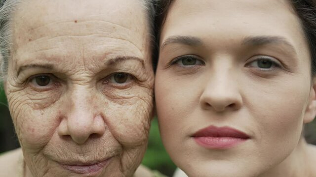 Old and young faces of a women