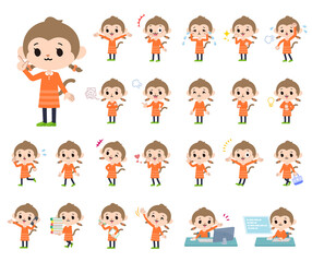 様々な感情表現をするさるの女の子のセット
