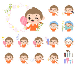美容に関するさるの女の子のセット