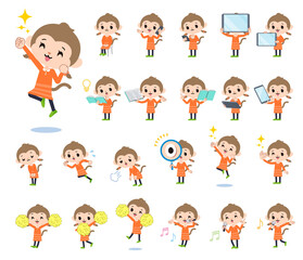 スマートフォンなどのデジタル機器を持つさるの女の子のセット