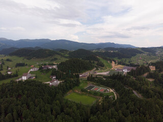 Fototapeta na wymiar Aerial view of a resort on top af a mountain. Carpathian Mountains, Bucegi Mountains, Romania 
