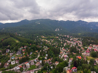 Aerial view of Sinaia, Carpathian Mountains, Romania.
