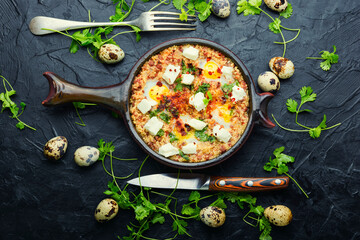 Israeli shakshuka or shakshouka, arabic cuisine,fried eggs