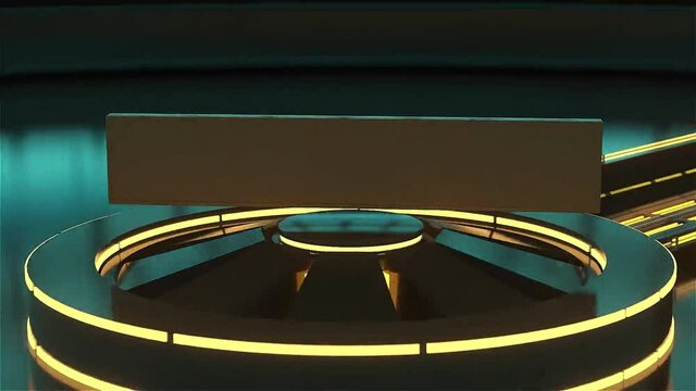 A fast dolly through a futuristic illuminated path leading into a rectangular text box in HD