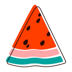 Sliced watermelon with seeds in a modern abstract style with colorful geometric elements. Bright slices of watermelon. Isolated vector illustrations on transparent background. Flat design, close-up.