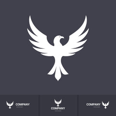 Single Flat Icon of an Abstract Eagle for Logo Identity. Falcon Bird Mascot Concept for Logotype Company on Dark Background