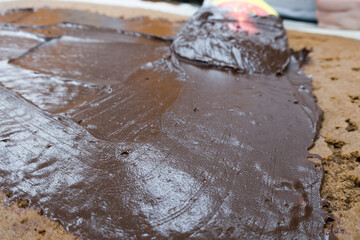 Texture of chocolate pastry for roll cake.