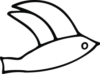 Sketch of a flying seagull. A black-and-white sketch of a bird drawn by hand. Vector illustration.