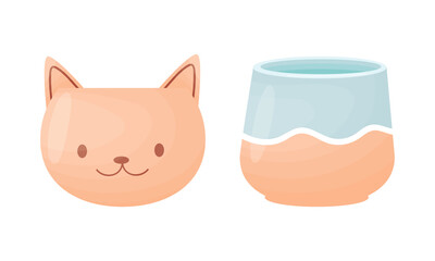 Shaped Ceramic or Clay Empty Pot for Decorative Flowers Vector Set