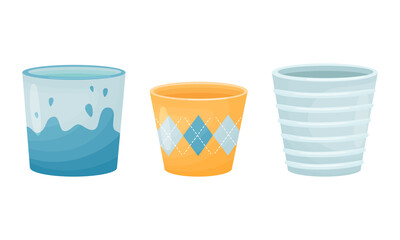 Shaped Ceramic or Clay Empty Pot for Decorative Flowers Vector Set