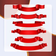 Realistic red 3d waving decorative ribbon banners set isolated vector illustration