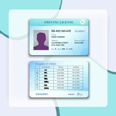 Realistic international plastic driver licence back and front template isolated vector illustration