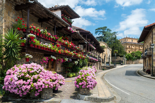 coloful street of lierganes medieval town, Spain