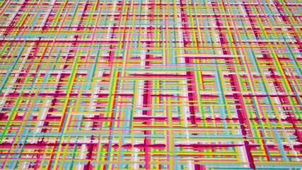 Abstraction about the rectangle - crazy colors. Crazy world of mathematical figures, rectangles, rectangles everywhere, crazy colors shimmering with every move. It's crazy. Rendering 3D