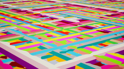 Abstraction about the rectangle - crazy colors. Crazy world of mathematical figures, rectangles, rectangles everywhere, crazy colors shimmering with every move. It's crazy. Rendering 3D