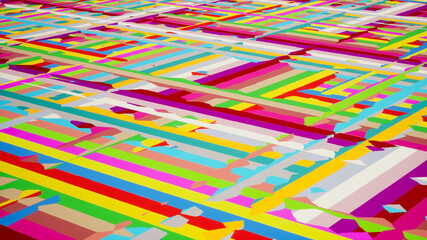 Abstraction about the rectangle - crazy colors. Crazy world of mathematical figures, rectangles, rectangles everywhere, crazy colors shimmering with every move. It's crazy. Rendering 3D