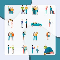 Friends company teamwork togetherness and brotherhood concept icons set isolated vector illustration
