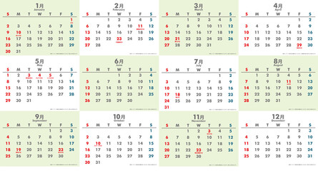 令和4年2022年年間カレンダー素材イラスト　テンプレートデータ｜ベクターデータ