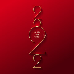 Golden 2022 New Year logo. Holiday greeting card. Vector illustration. Holiday design for flyer, greeting card, invitation, calendar, etc.